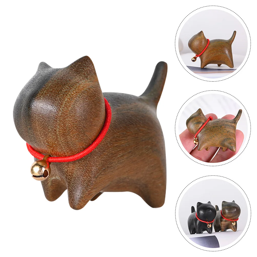 

1Pcs Green Sandalwood Cat Adornment Wood Craft Desktop Cat Decor Creative Pen Holder Home Office Wood Carving Craft Adornment