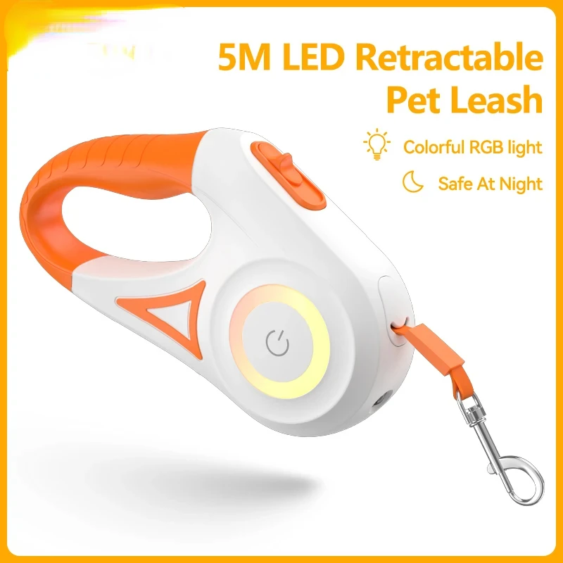

5M Automatic Dog Leash Retractable LED Luminous Leading Fashion Light Straps For Dog Puppy Pet Flexi Walking Running Lead