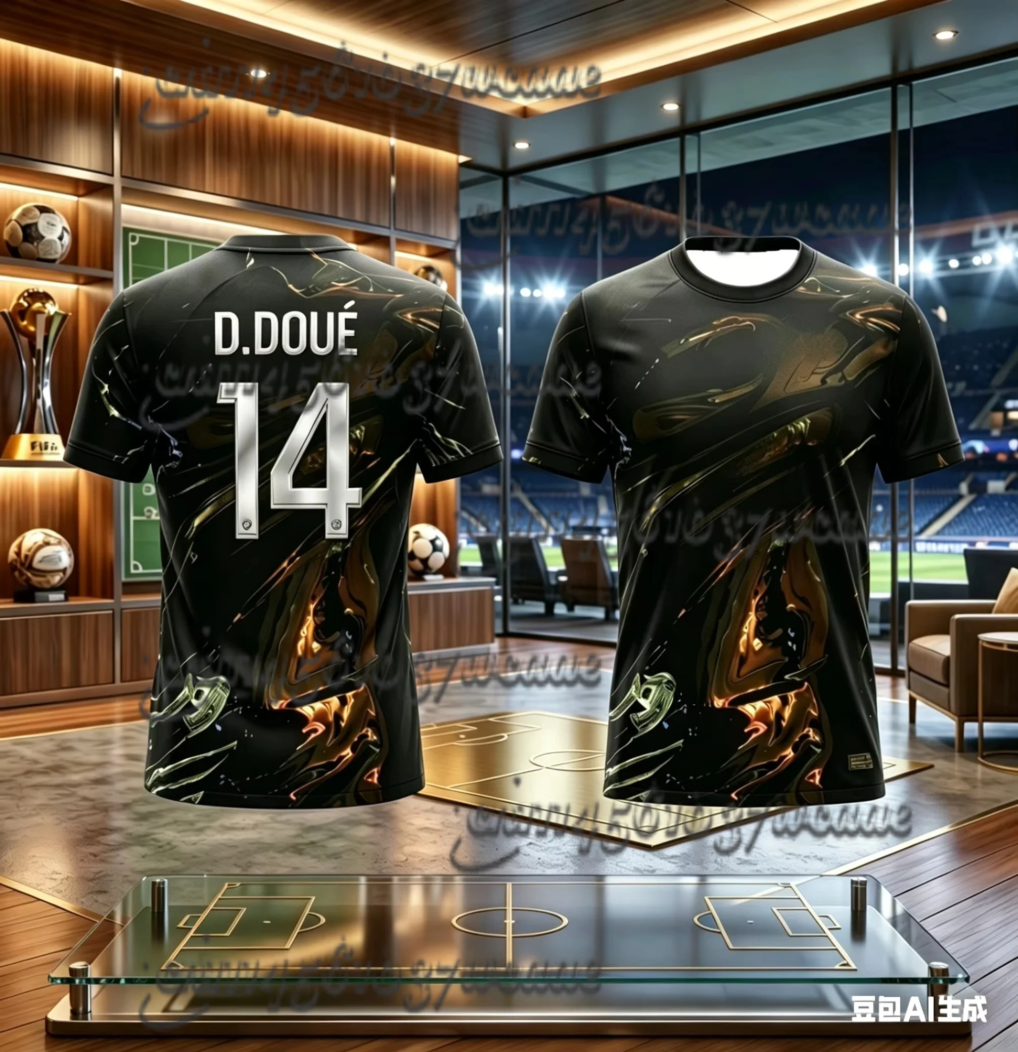 T-shirt de football PSG, maillot de foot noir et or, imprimé liquide, respirant, séchage rapide, tee-shirt d'entraînement, haut de sport pour homme, assorti pour la famille
