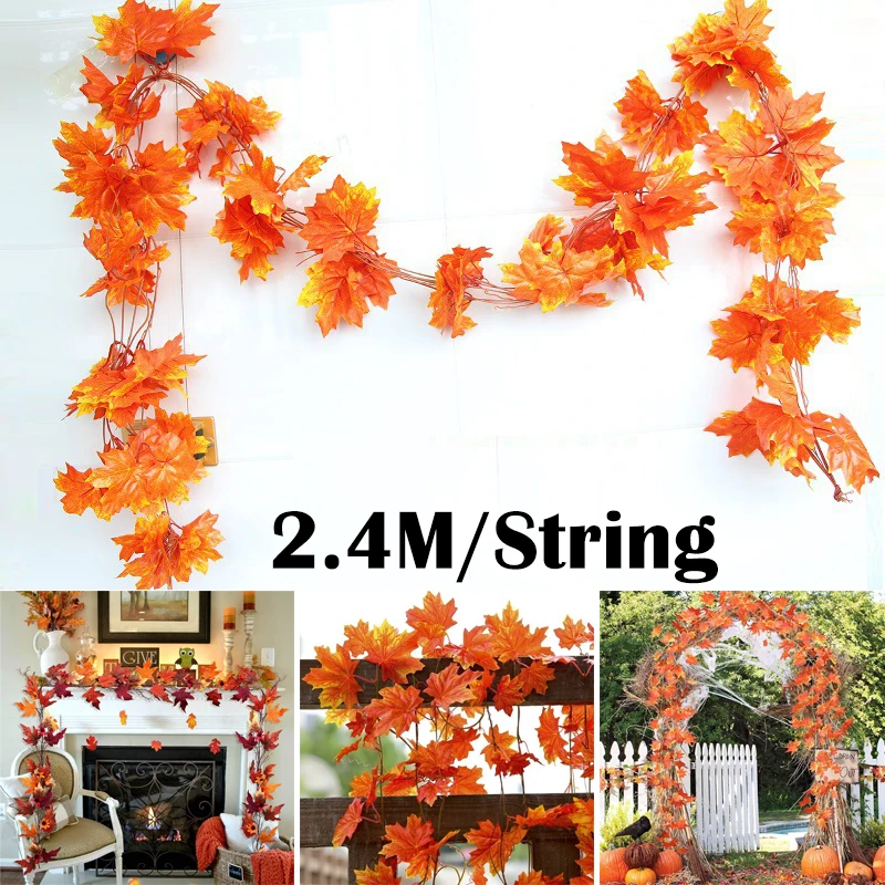 2.4m corda de folha de bordo artificial outono decoração para casa folhas guirlanda simulação folhas de bordo hera videira casa decoração do jardim