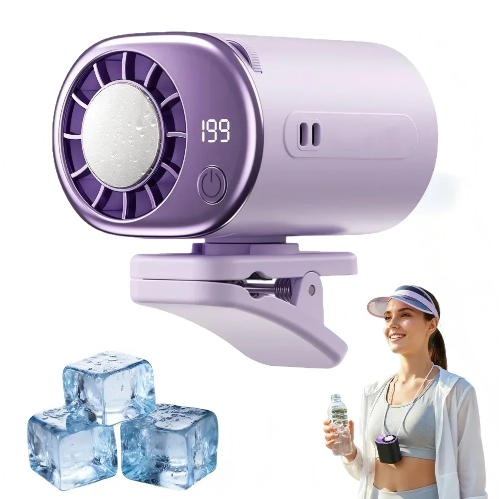 Personal Portable Car Clip-On Air Conditioner Fan With 360° Rotation 199 Speeds Adjustable USB Rechargeable LED Display For
