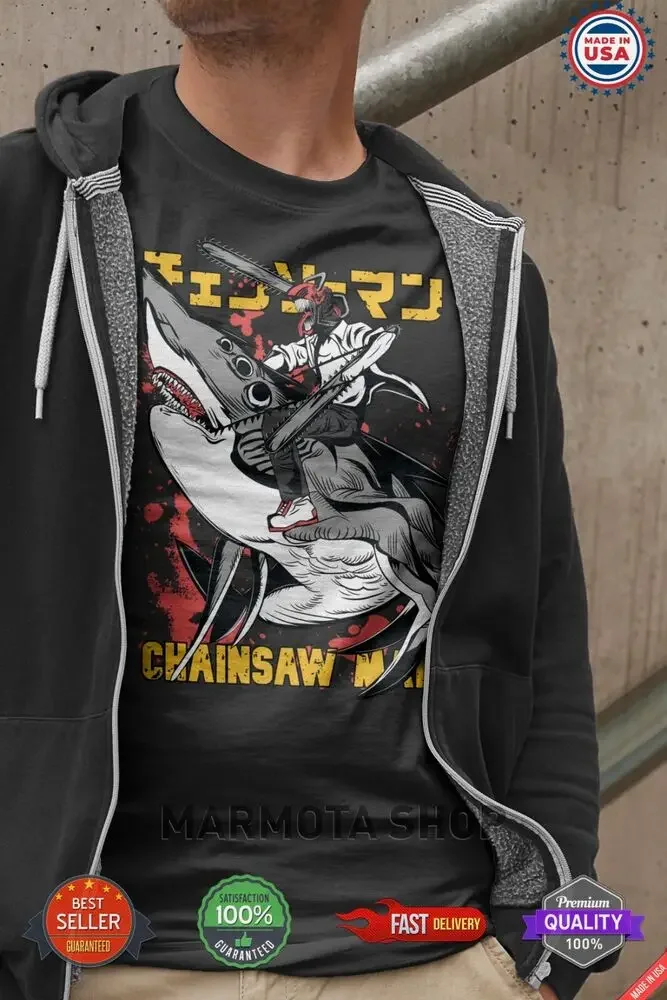 Denji Chainsaw Man Shirt Anime Tee T-Shirt Pochita Horror Manga Otaku Makima