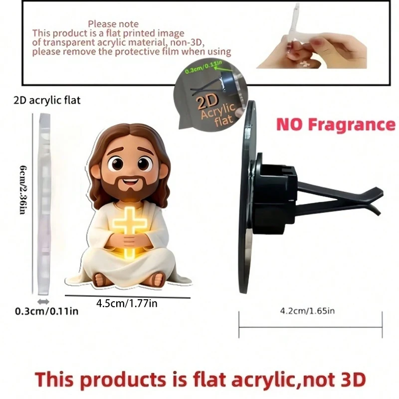 Niedlicher Cartoon Jesus Kreuz 2D Acryl Auto-Lüftungsclip Auto-Luftauslass-Ornament Ohne Duft Auto-Innendekorationszubehör – Detail 7