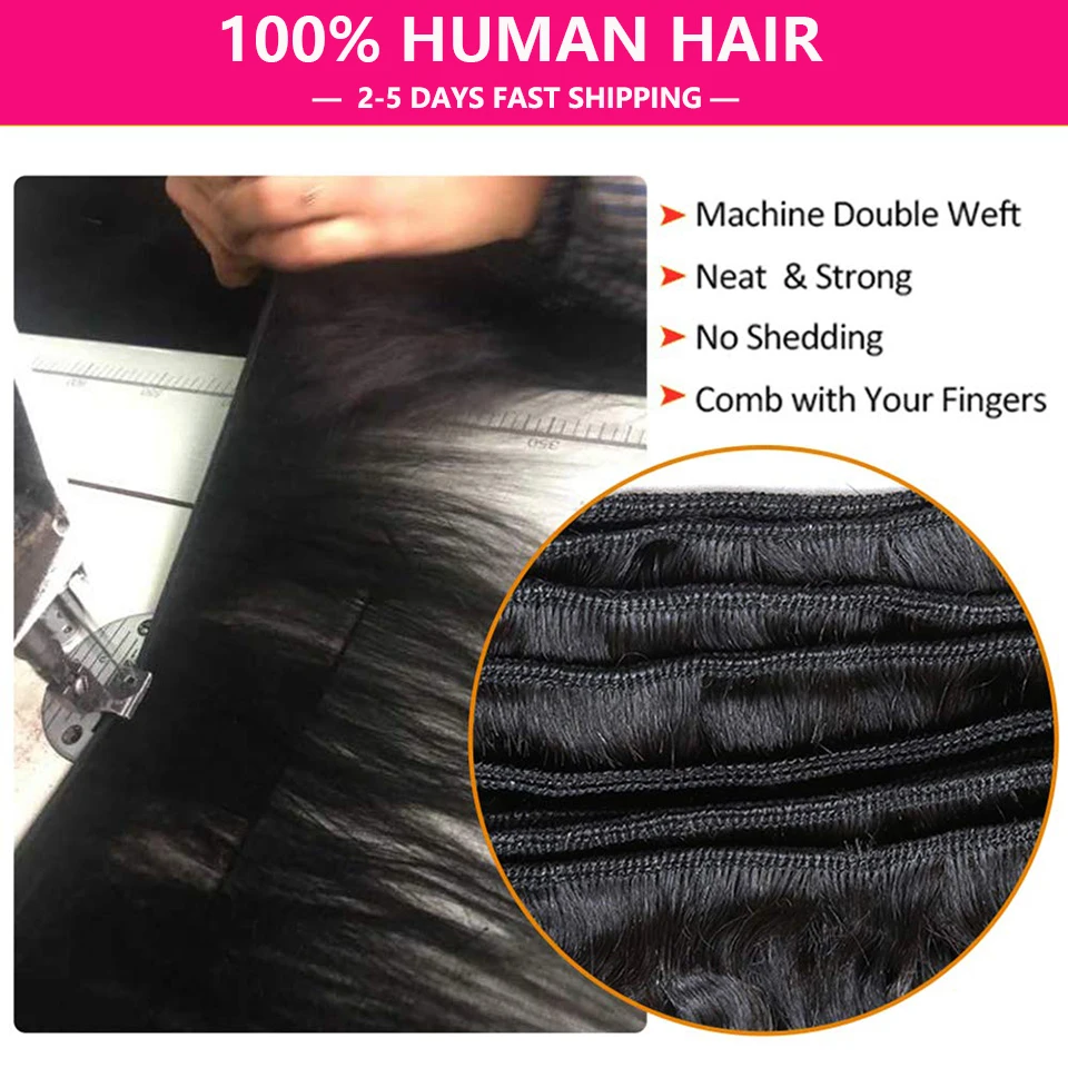 Beaufox Straight Human Hair Bundles 32 inches 3/4 Bundles Deal Brazilian Hair Weave Bundles Remy Human Hair Extensions For Women