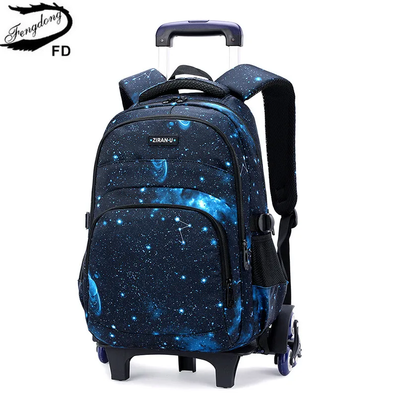 

Waterproof Primary School Boy Backpack with Wheels Kids Detachable Trolley Schoolbag Elementary Rolling Backpack for Boys