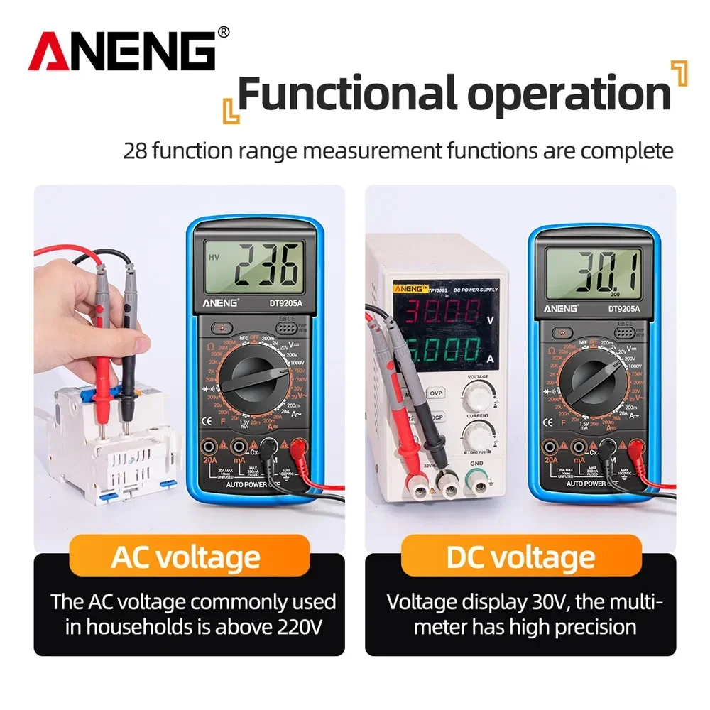 ANENG DT9205A-12 1999 counts Digital Multimeter AC/DC Voltage Current Tester Electrical Test Meter Profesional Analog Multimetro