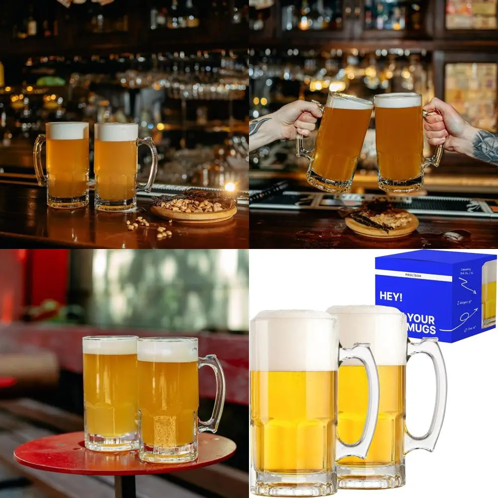 

Large 1L Capacity Handled Glass Mugs - Ideal Gift for Men, Dads, or Boyfriends - Set of 2