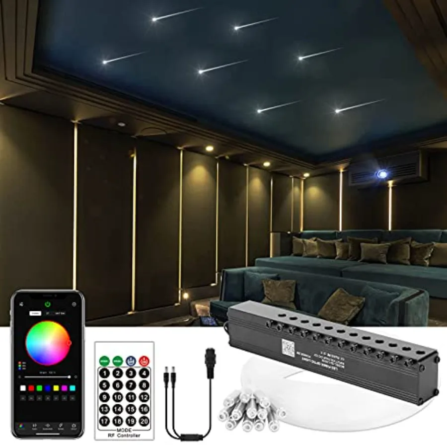 

Meteor 3W 96pcs 0.03in 9.8ft Bluetooth 12LEDs Fiber Optic Lights Kit Remote/APP Control + DC Power Splitter Cable for Car/Home