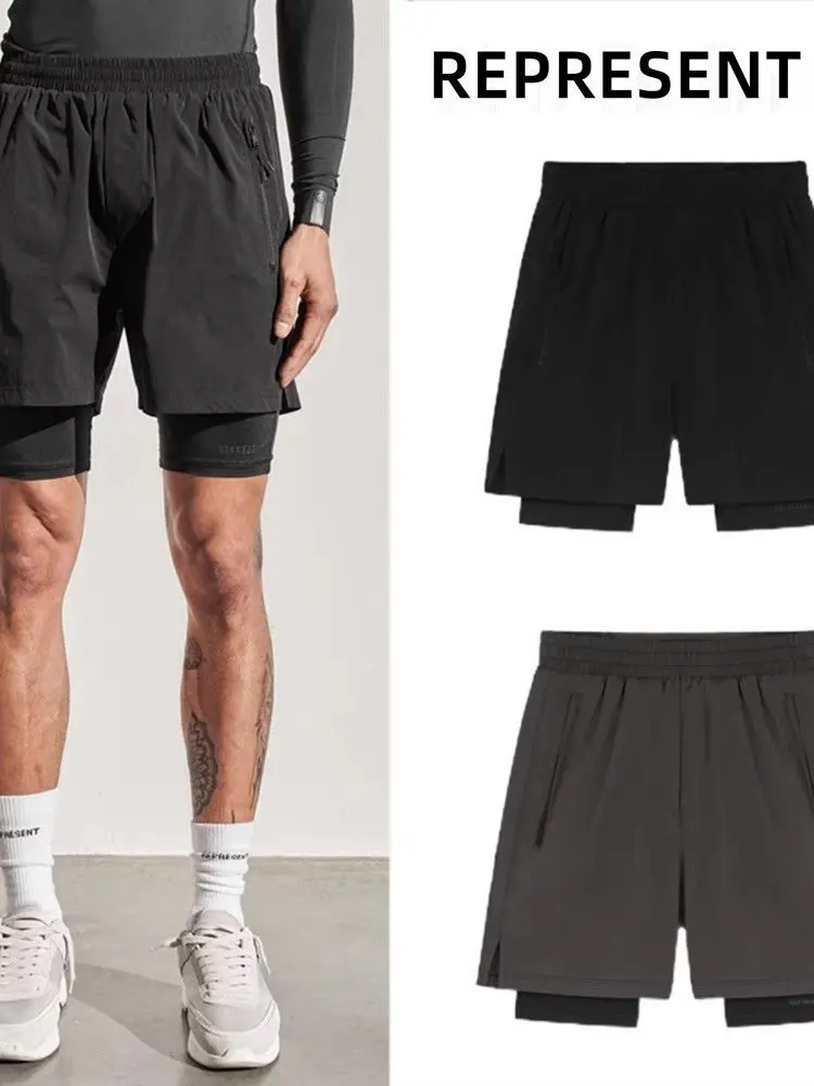Large Size Baskeall Sports orts Men's Summer New Double Layer Anti-Light Running Fitn Pants Trendy Straight Leg Casual...