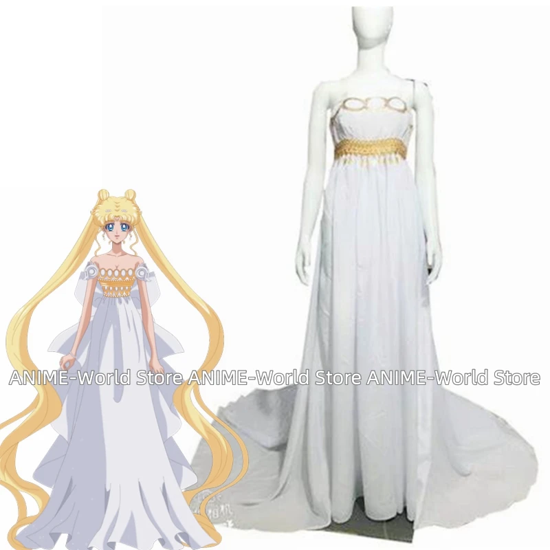 Anime Queen Serenity White Dress Wig Cosplay Costumes for 20th Anniversary Costume