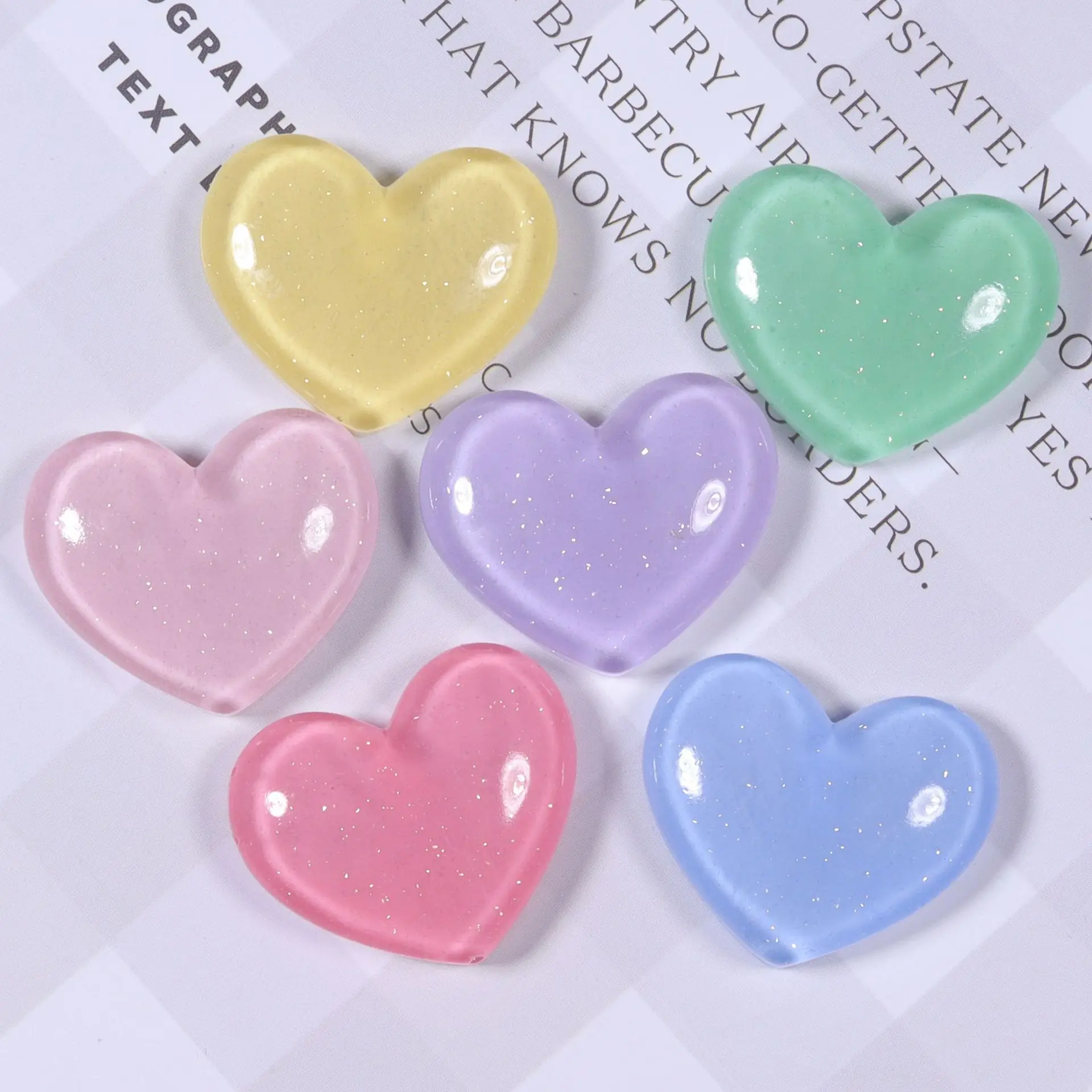 10Pcs New Cute Mini Translucent Glitter Love Series Resin Crafts Flatback Cabochon Ornament Jewelry Making Hairwear Accessorie