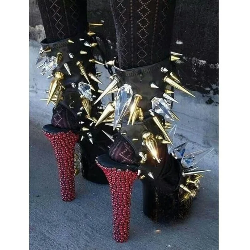 

Black Crystal Rivet Decor Sandal Boots British Style Fashion Summer Women Party Dress Women Sandals 2025 Zapatos Para Mujere