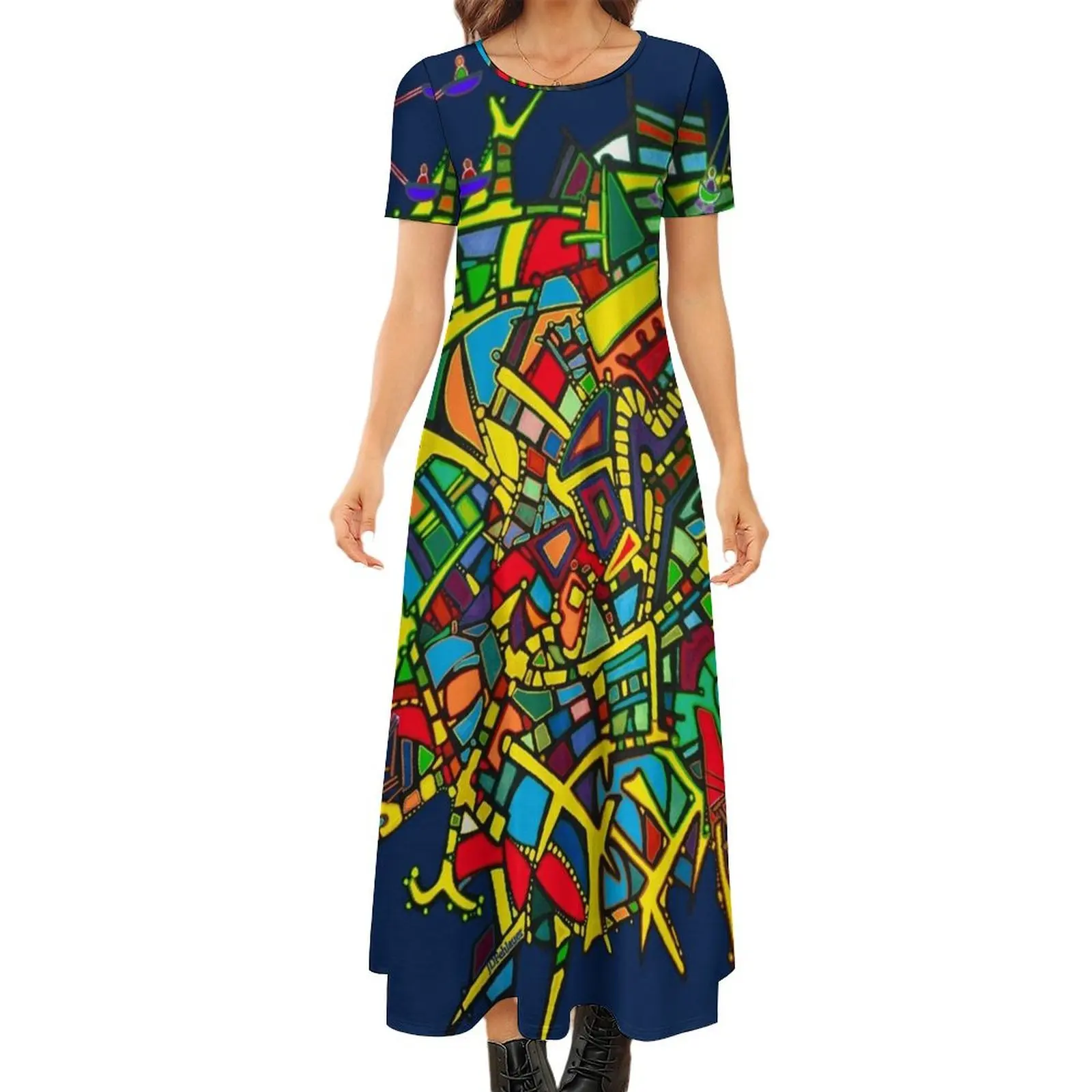 

Yellow Line Amusement Round Neck Short Sleeve Dress women evening dress women dresses dress summer