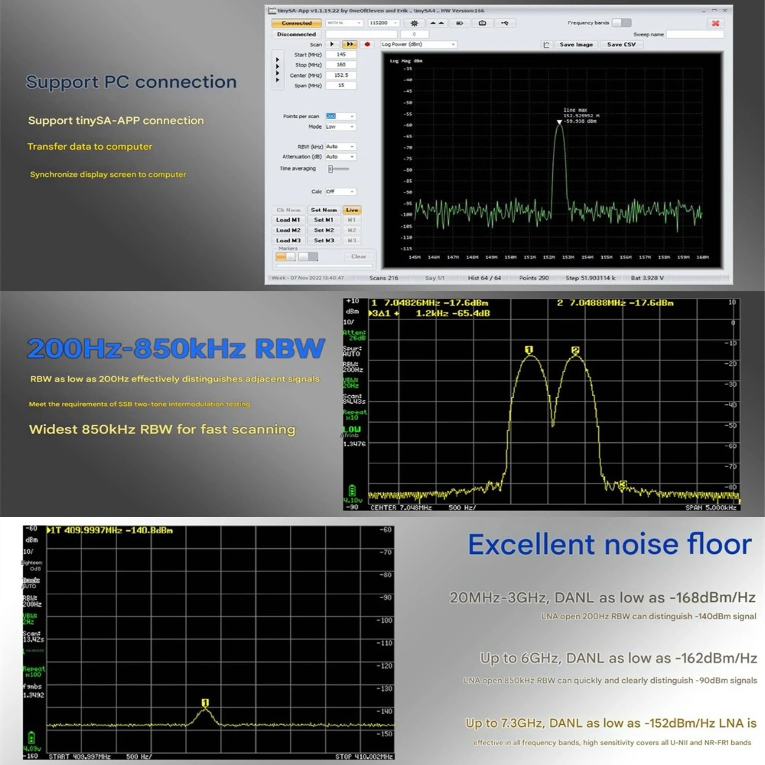 Originele ZEENKO TinySA ULTRA+ ZS407 Handheld Spectrum Analyzer 100 kHz-7,3 GHz IPS TFT LCD Interne LNA Gain USB-C Draagbare