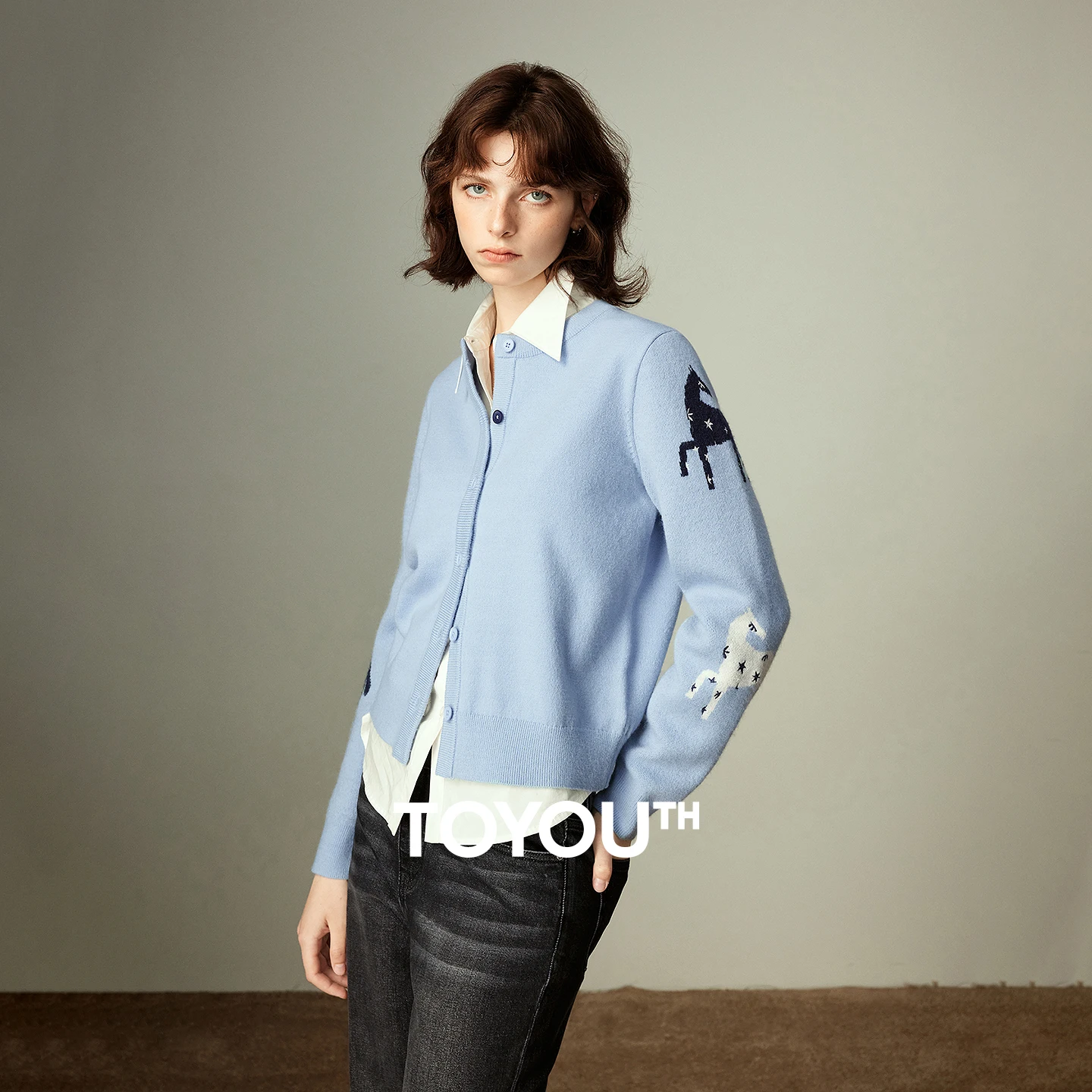 

TOYOUTH Women Knitwear 2025 Winter New Arctic Fleece Totem Jacquard Cardigan Ethnic Style Outerwear