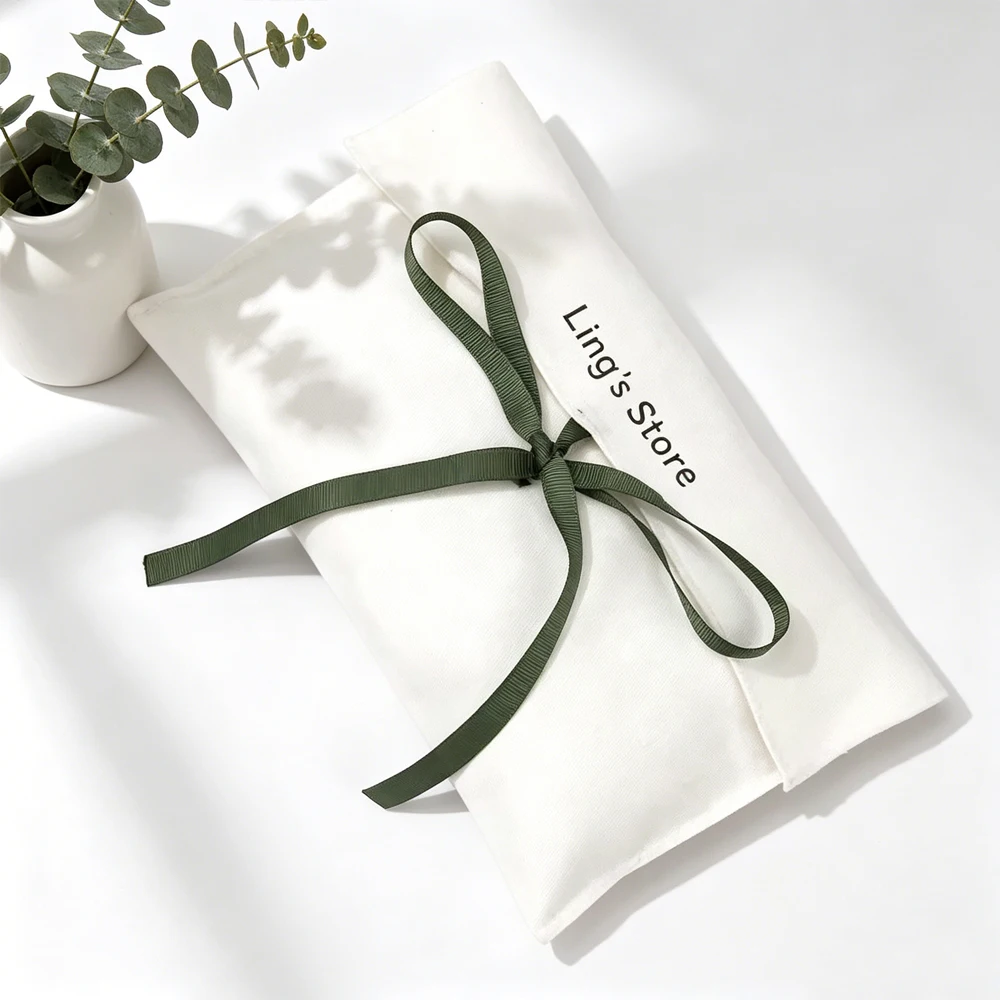 50/100 Stück Benutzerdefinierte Logo Weiße Dicke Baumwoll-Umschlagtaschen Schmuckverpackung Klappbeutel Musselin-Leinwand Geschenk Haar-Kosmetik Organizer – Detail 4