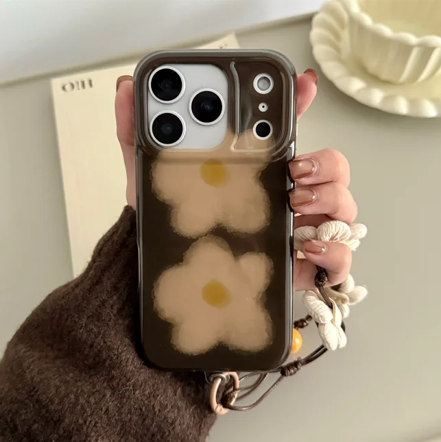 حافظة لهاتف آيفون 17 برو ماكس سموكي بلاك فلاور ناعمة من مادة البولي يوريثان الحراري مقاومة للصدمات متوافقة مع آيفون 16 15 14 13