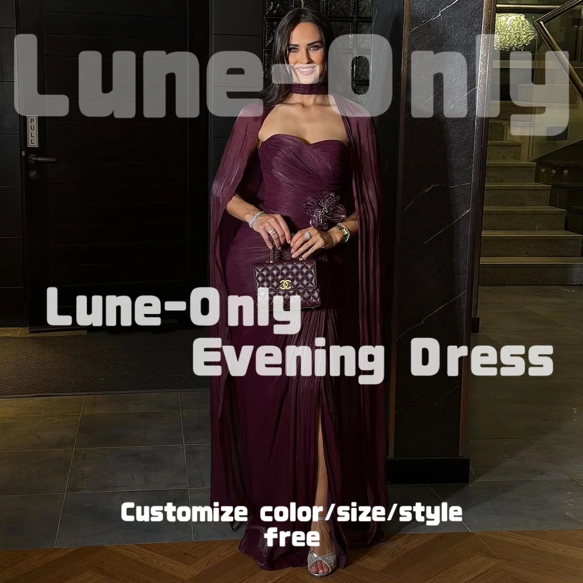 

Customized Long Cape Glossy Pleats Elegant Women Evening Dresses Flower Beads Formal Occasion Prom Dress Side Slit Party Gown