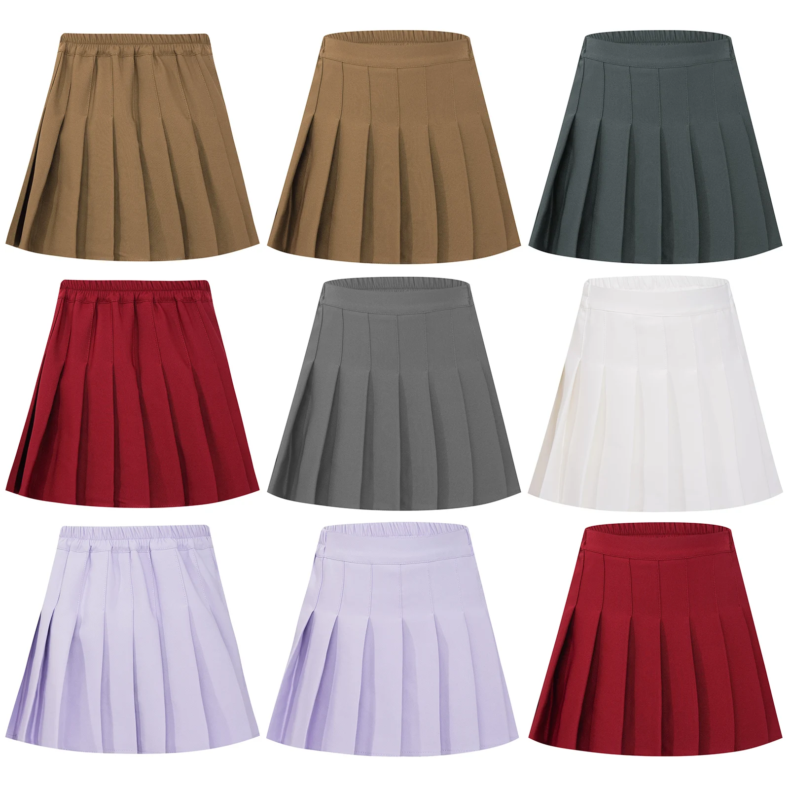 Kids Girls High Waist Pleated Skirt Casual Solid Color Miniskirt with Built-in Shorts for School Birthday Party Children Clothes