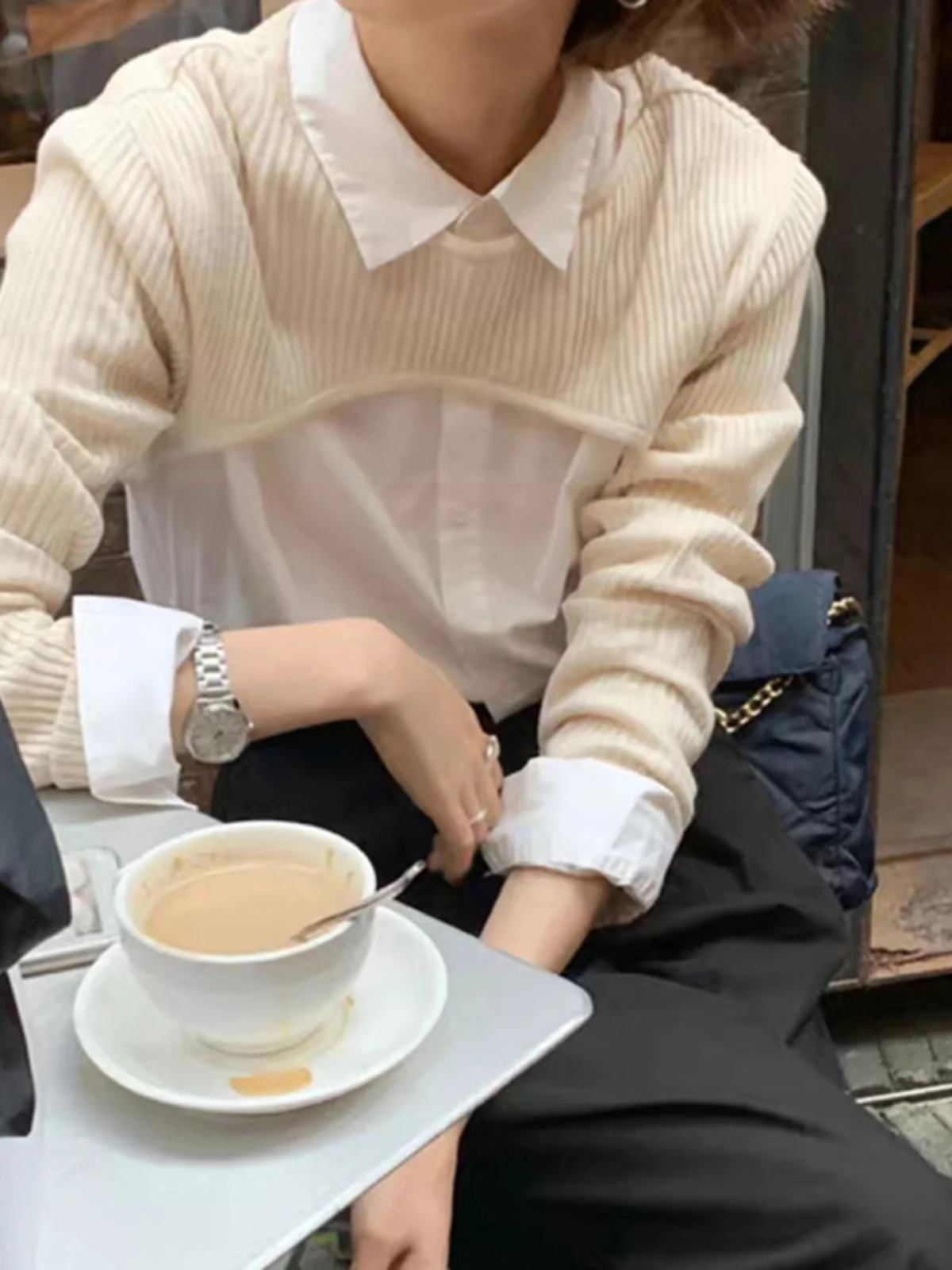 White Long Sve irt Women's Inner Wear Simple Work Design Korean Sle Spring Autumn Top Quali Commute Faion Straight...