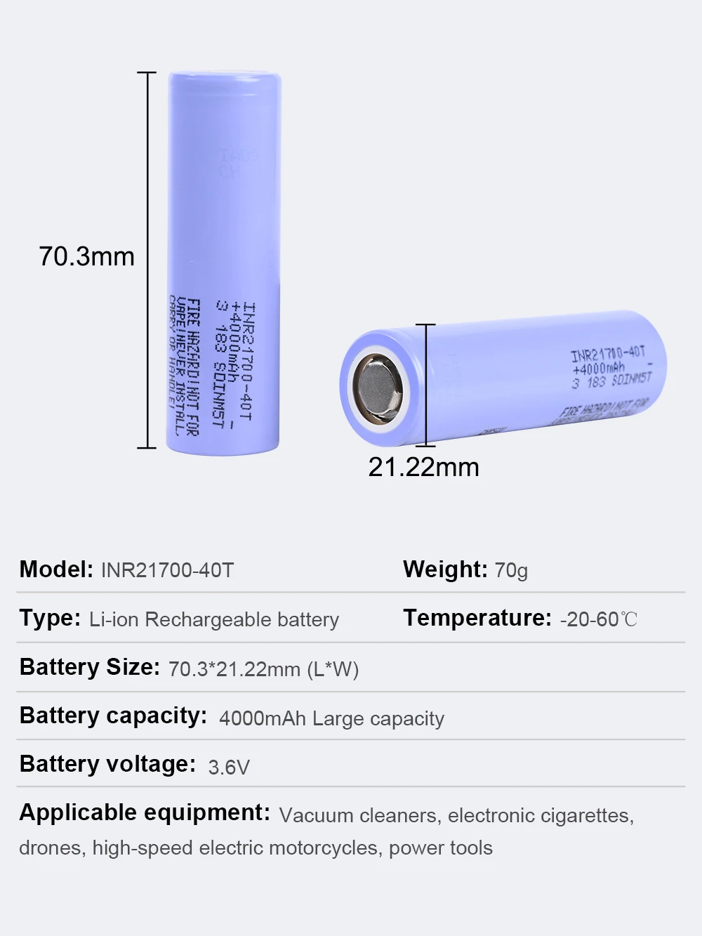 INR21700 40T lithium battery (6pcs )100% original MKEPA 33G 3.7V 4000mAh  battery/dischargeable rechargeable battery