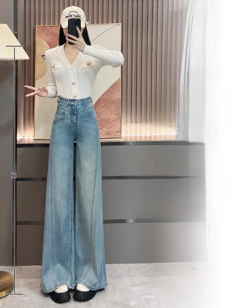 حجم كبير واسعة الساق الدينيم الجينز المرأة فضفاضة المناسب الطابق طول ثنى مستقيم الساق السراويل الخريف جديد Sle التخسيس الاتجاه