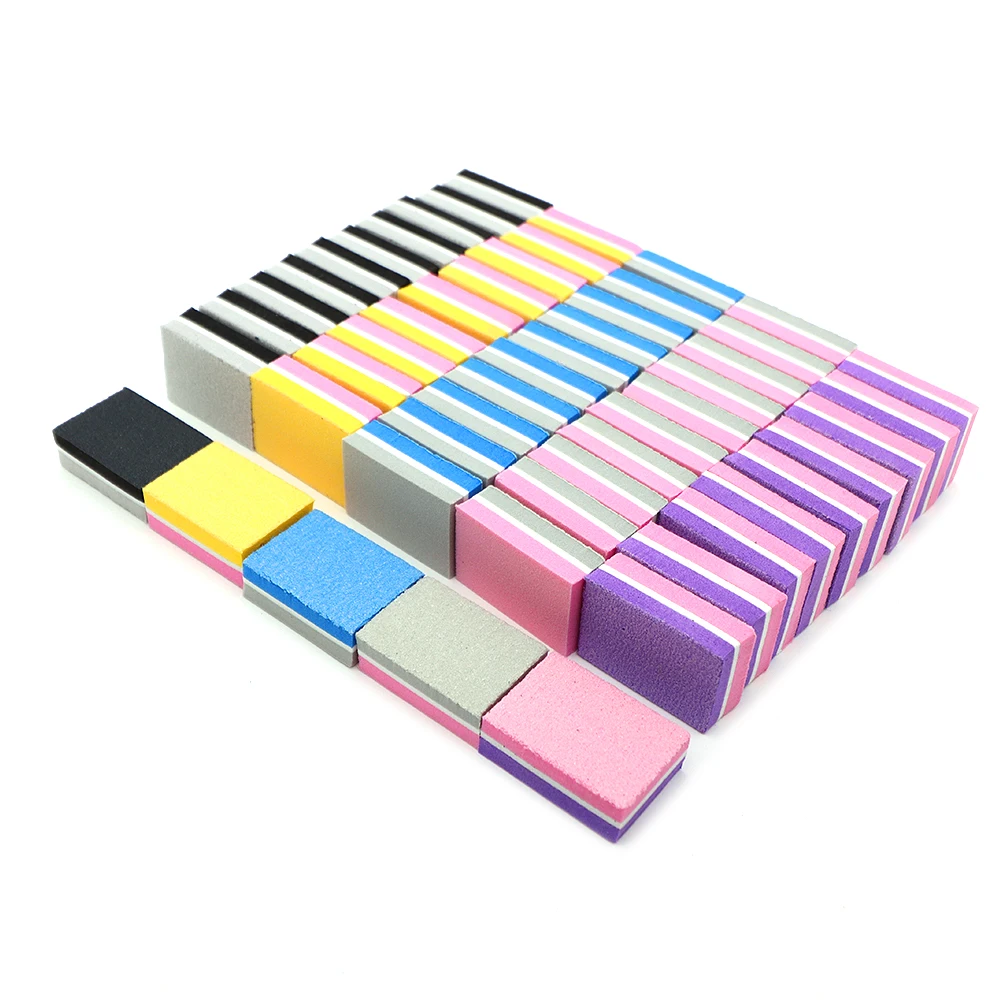 50 Pcs/Lot Double-Sided Sandpaper Nail File Equipment  Sponge Square Nails File Tools Grit 100/180 For Professional/Personal/DIY