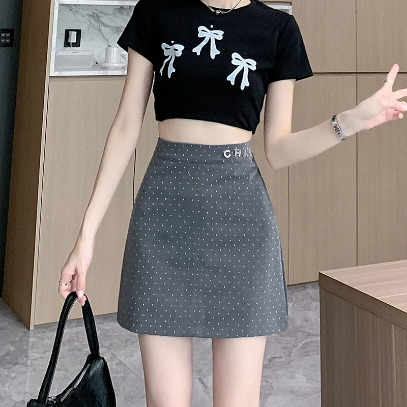 Hot Drilling Pleated Mini Skirts Women High Waisted Non-glossy A Line Skirt Hottie Streetwear Slim Casual Skinny Wrap Hip Skirts