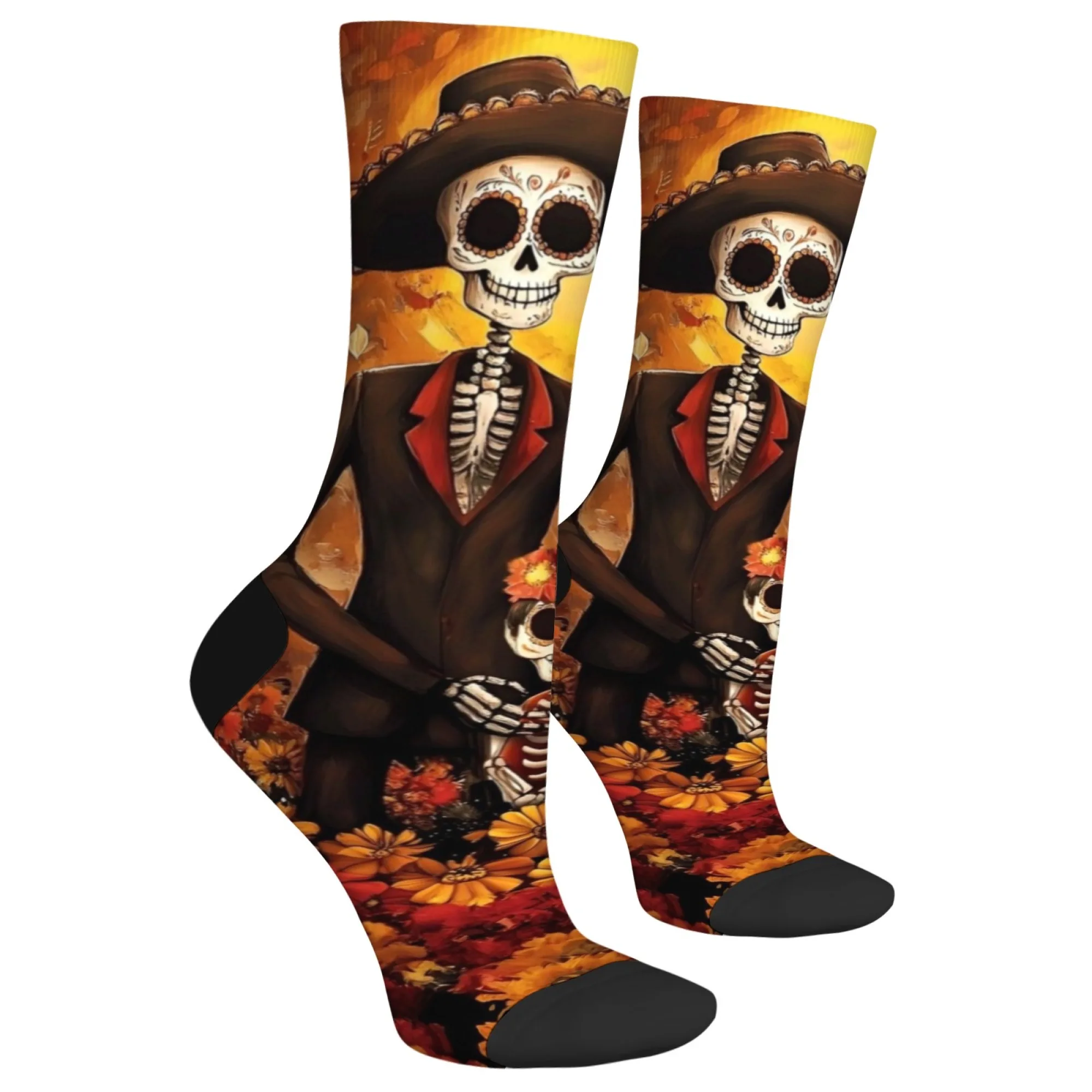 Sugar Skull Family Novelty Funny Socks Harajuku Style Day of the Dead Themed Socks Retro Fashion Casual Socks Party Holiday Gift