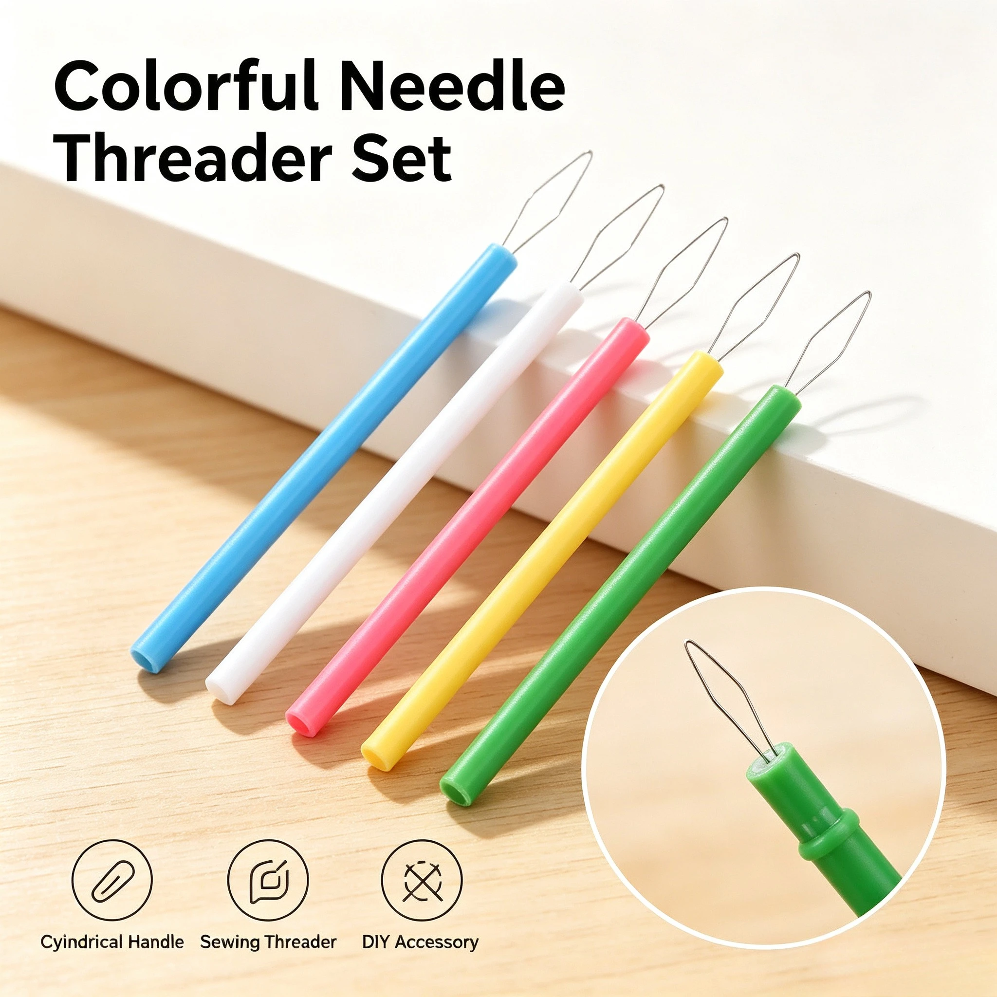 Multi-Color Cylindrical Needle Threader Tool for Sewing Beading - Durable Plastic Easy Threading DIY Craft Accessory Kit