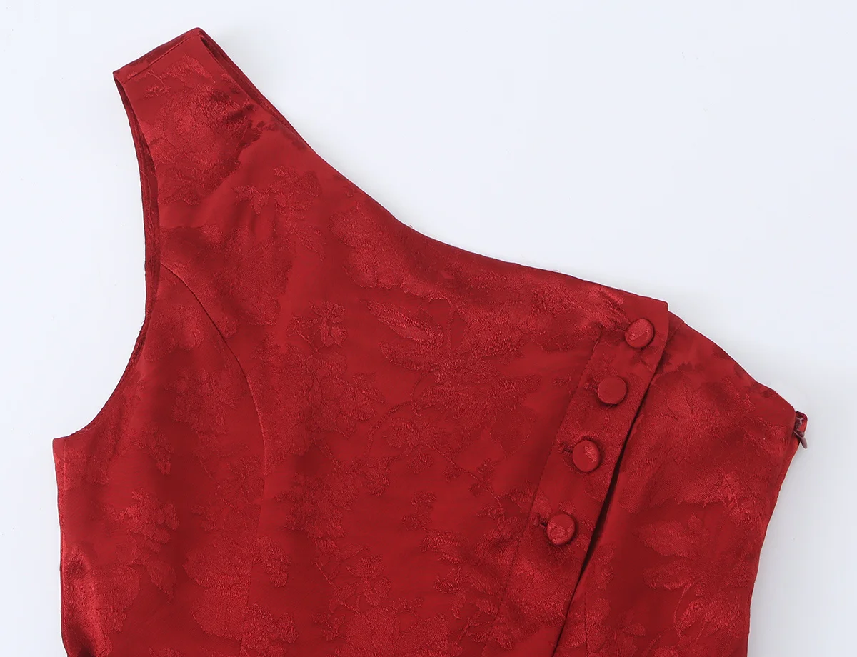 TFMLN Damen One-Shoulder Asymmetrisches Top und Midi-Rock Zweiteiler Set Modische Schwarze Schleife Taillengürtel Dekoration Elegante Abendgarderobe – Detail 5
