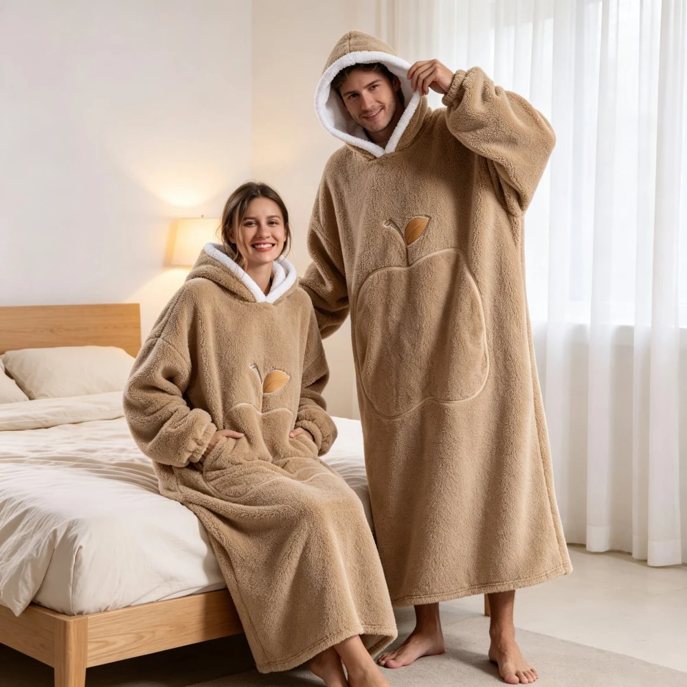 Adult Oversized Hoodie Blanket Wearable TV Blanket Soft Thick Apple Embroidery Long Warm Blanket Sweatshirt Big Front Pocket