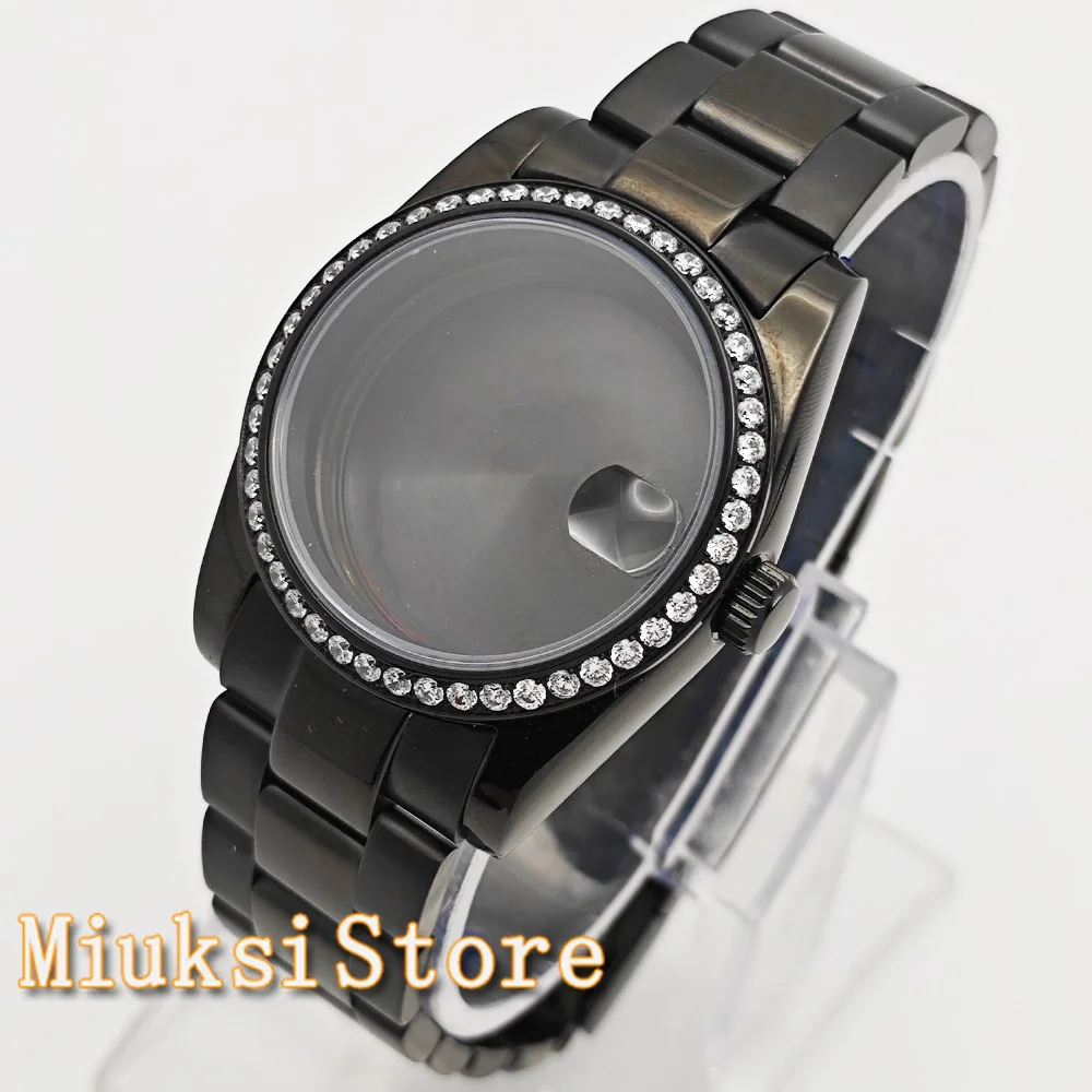 

NH35 Case 36mm/39mm Black Watch Case Sapphire Glass Gemstone Bezel fit NH35 NH36 ETA2824 PT5000 ETA2836 Miyota82 DG Movement