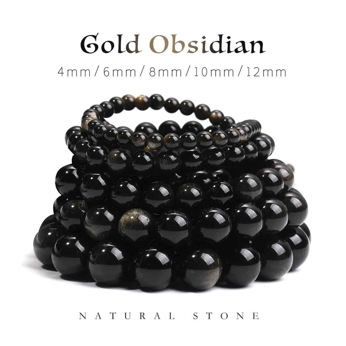 Natural Golden Obsidian Bead  Round Loose Spacer 4 6 8 10 12mm For Jewelry Making Diy Accessory Perline di pietra 1 strip