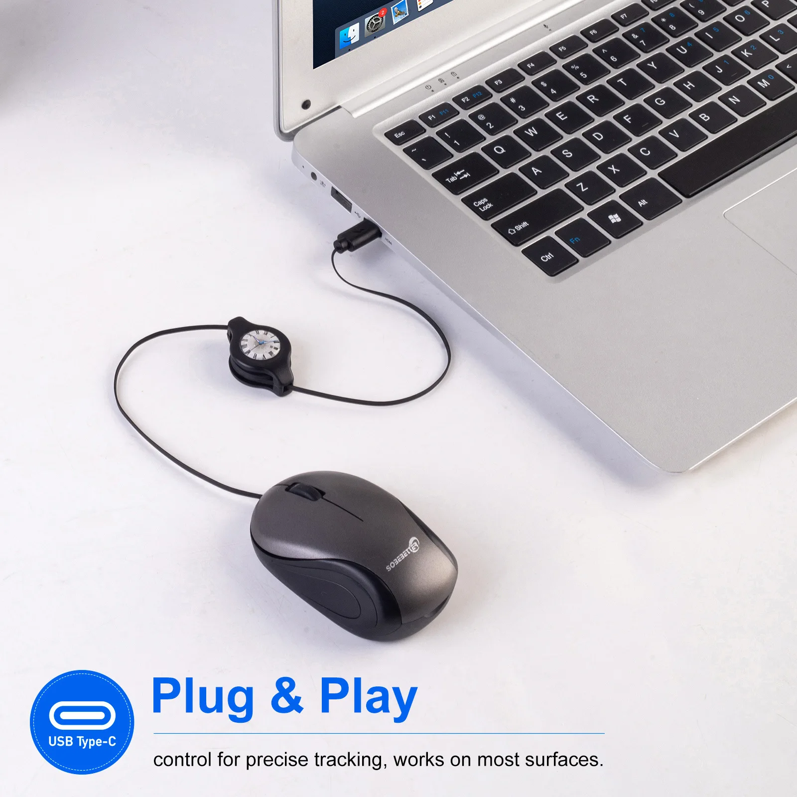 كتم صوت محمول صغير الحجم من النوع C واجهة USB قابلة للدوران وقابلة للسحب لهدايا الأطفال ماوس سلكي لأجهزة الكمبيوتر المحمول والكمبيوتر اللوحي والهاتف المحمول