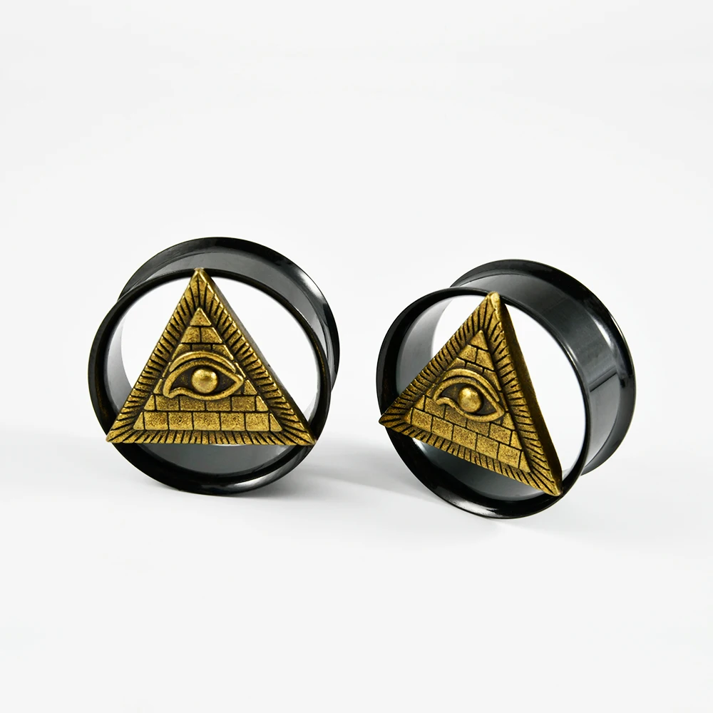 2-1PCS Freemason Illuminati Triangle Amulet Evil Eyes Ear Tunnels&Plugs Expander Weight Ear Gauges Stretchers Earring Piercing