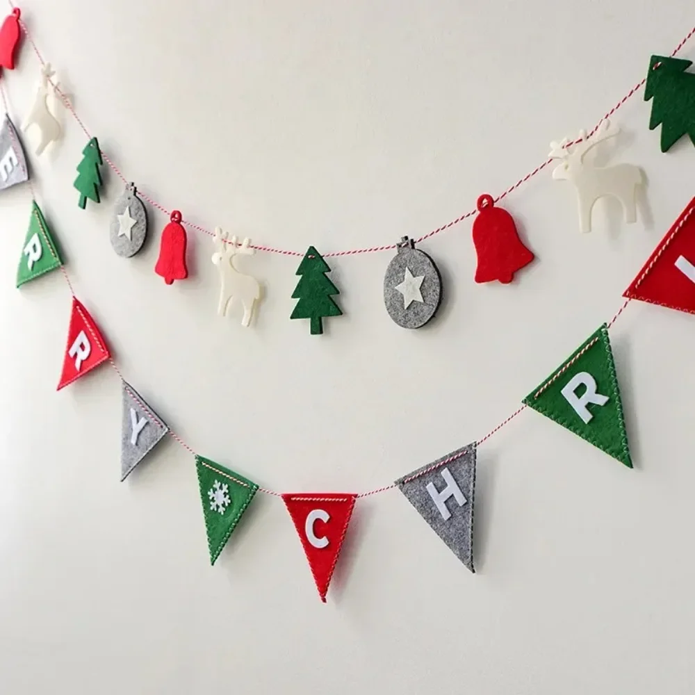 Merry Christmas Banner Wool Felt Triangle Flag Garland Xmas Tree Hanging Ornaments for Home Decorations New Year Party Supplies