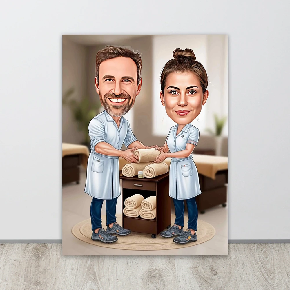 Custom Caricature Cartoon Portrait Poster Massage Therapist Gift Masseur Caricature Prints Canvas Painting Personalized Birthday