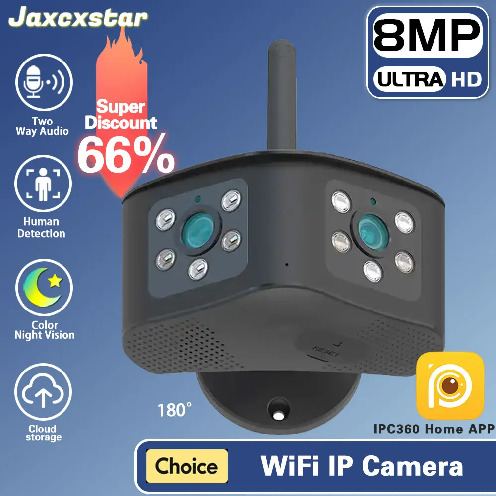 

Dual Lens 2.8mm -12mm WIFI Wireless 8mp 4K IP Camera 4MP Outdoor AI Human Detection Audio Cloud Storage Security IP Cameras 180°