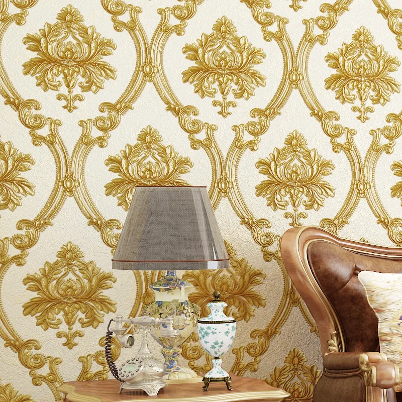 European Luxury Damask Wallpaper 3D Embossed Gold Floral Wall Paper Waterproof Wall Covering for Living Room Bedroom Home Decor