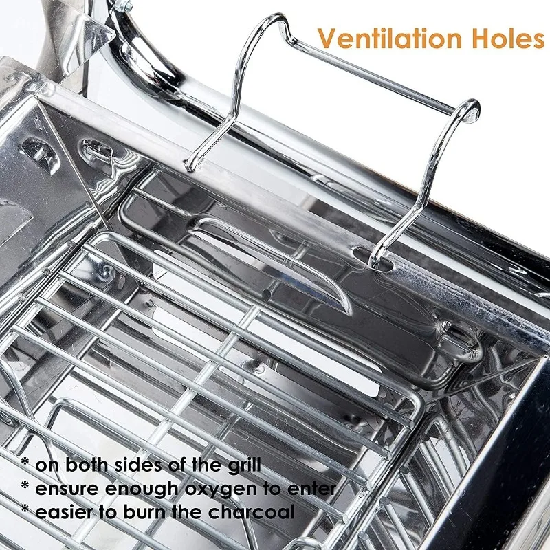 Folding Portable Barbecue Charcoal Grill Stainless Steel Barbecue Tool Suitable for Outdoor Cooking Camping Picnicking Beach