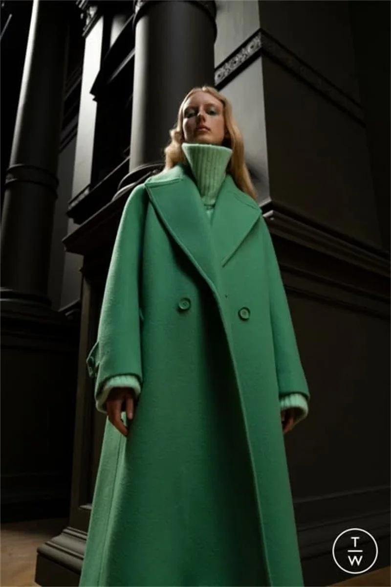 Verde cashmere feminino terno blazer overcoat witner grosso longo casaco de lã feito sob encomenda formal trench coat vestido de baile