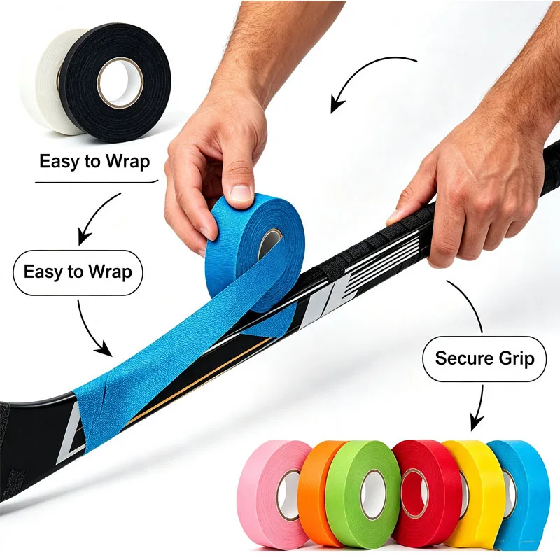Non‑Slip Wear‑Resistant Handle Wrap Tape for Field Hockey Sports Ice Hockey Stick Grip Tape Cotton‑Polyester Blended Multi‑Color