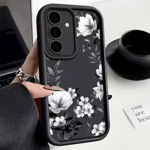 Black-white Flower Case For Samsung Galaxy S25 S24 S23 S22 Ultra S21 S20 FE A14 A15 A16 A25 A26 A34 A35 A36 A54 A55 A56 5G Capa