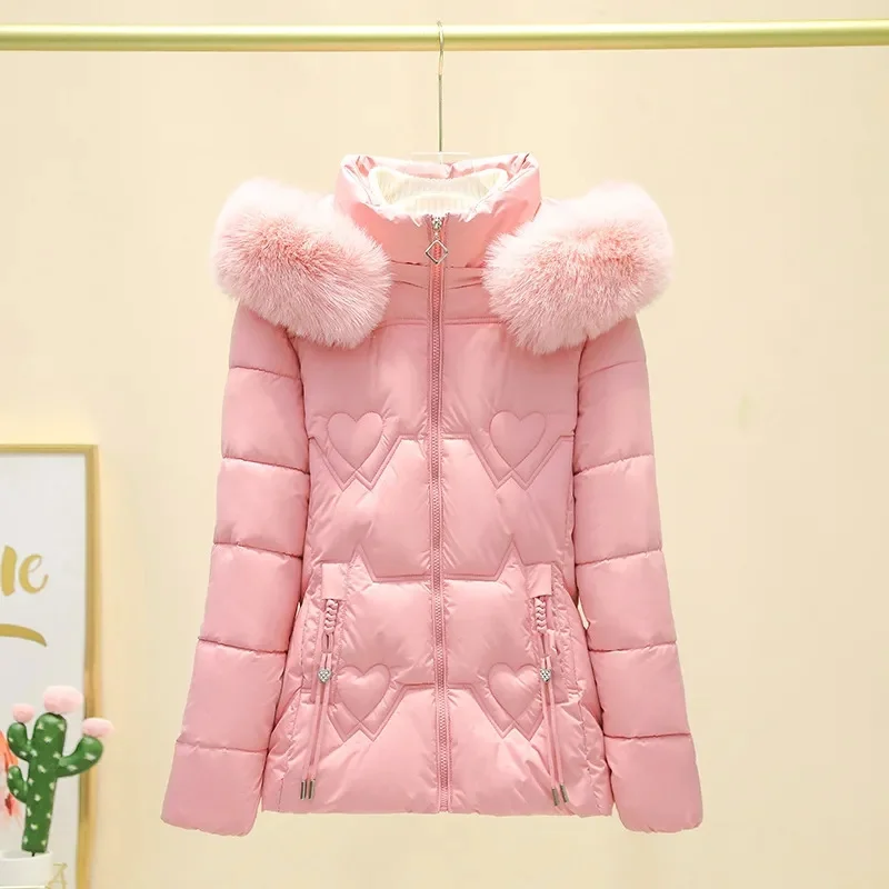

Faux Fur Parkas Women Down Cotton Jacket clothes Winter Parkas Thicken Outerwear Hooded Puffer Coat Female Jacket