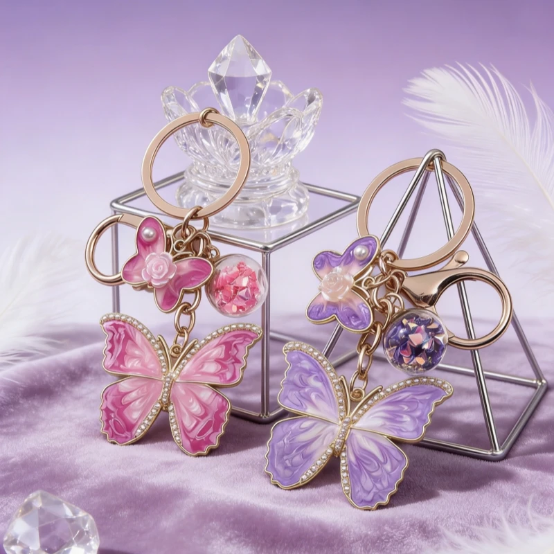 1pc Ziemlich Große Schmetterling Blume Emaille Schlüsselbund Schöne Insekt Pflanze Schlüssel Ring Für Frauen Mädchen Gutes Geschenk Handgemachten schmuck