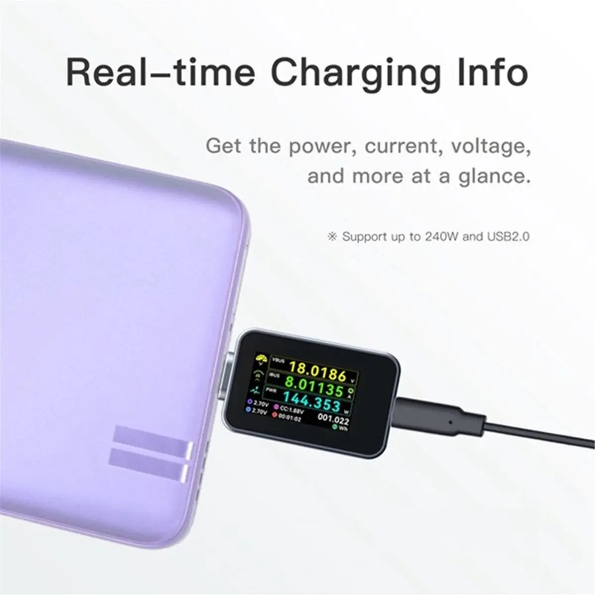 L70A C240 Portable USB-C PD Digital Power Meter Tester Support 240W PD3.1 QC5.0 USB C Voltmeter for Phone Laptop Test