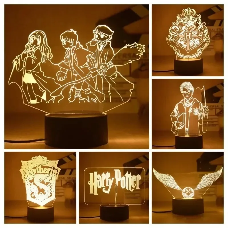 Anime Harrys Pottered 3D Acrylic Night Lamp LED Table Light Bedroom Decor Cool Kids Present