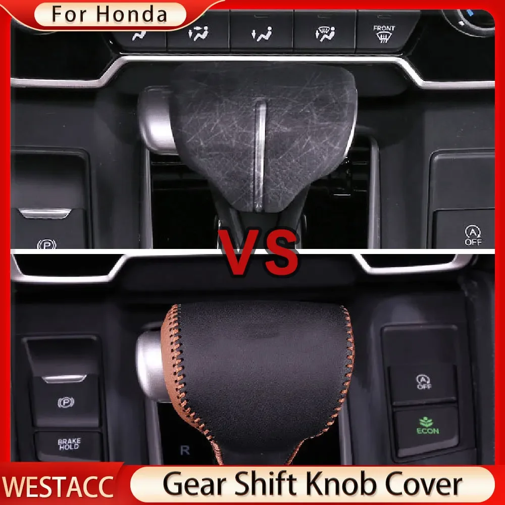 Genuine Leather Car Gear Head Shift Knob Cover Case Gear Shift Collars for Honda Crv CRV CR-V 2017 - 2021 LHD Accessories