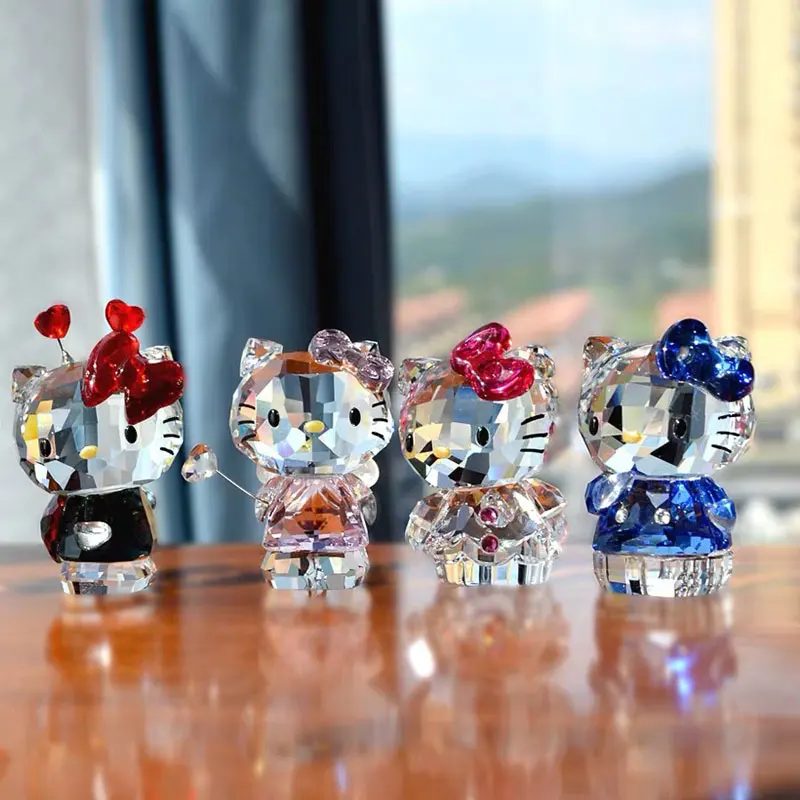 Exquisite Crystal Cartoon Cat Figurines Car Ornament Kitty Cat Paperweight Wedding Gift Multicolor Interior Home Table Decoratio